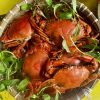Cua thịt hấp nguyên con cùng rau xanh bày trong mẹt, hình món cua hấp StarCrab